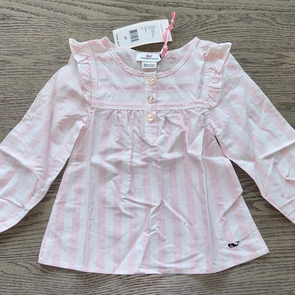 Vineyard vines girls baby pink striped popover shirt 2T